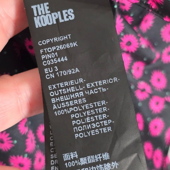 The Kooples Top Womens Large 3 Pink Black Floral V-Neck Blouse Preppy Cottage - Picture 6 of 11